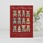 Grappig Uniek Rode Kerst Humor Mode Huisdieren Hon Feestdagenkaart (Staand voorkant)
