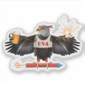 Grappig USA Eagle 4 juli Bier en Vuurwerk Sticker (Voorkant)