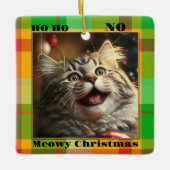 Grappig uw kat foto kleurrijke geruite kerst keramisch ornament (Voorkant)