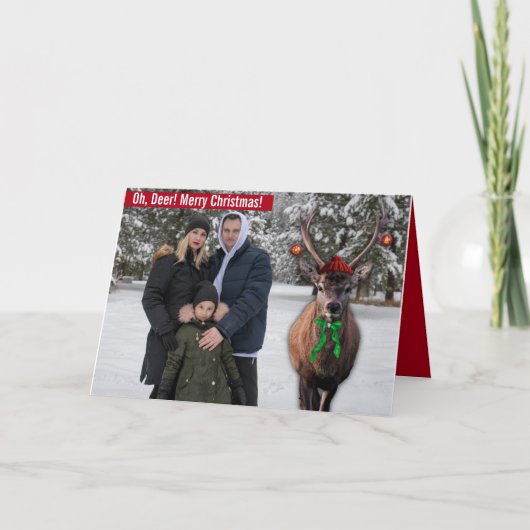 Grappig uw kerstfoto met een deer Custom Pic  Feestdagen Kaart (Voorkant)