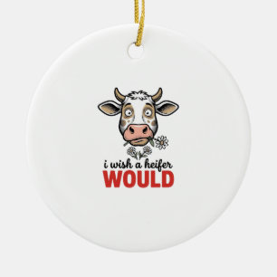 Grappig Vaarzenkoe Vintage Gravure Shirt Ontwerp_1 Keramisch Ornament