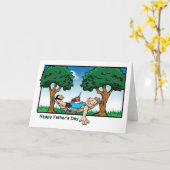 Grappig vader in een Hammock Cartoon Fathers Day K Kaart (Gele Bloem)