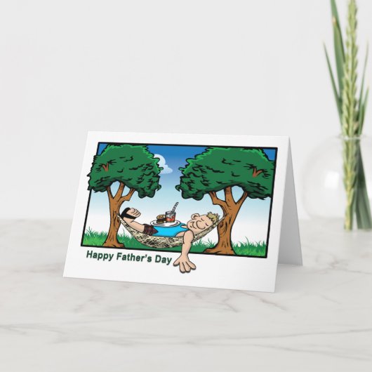 Grappig vader in een Hammock Cartoon Fathers Day Kaart (Voorkant)