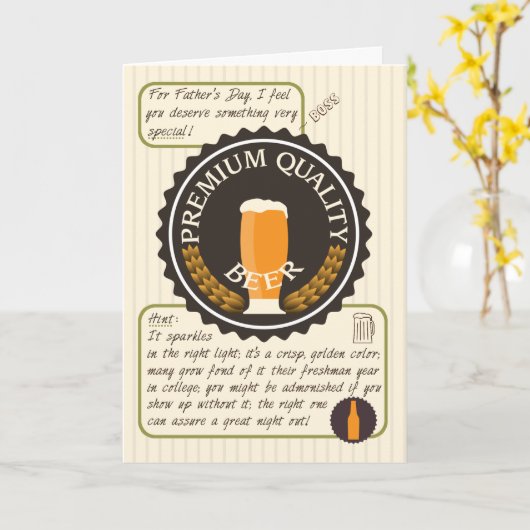 Grappig Vaderdag Retro Bierlabel voor Boss Kaart (Gele Bloem)