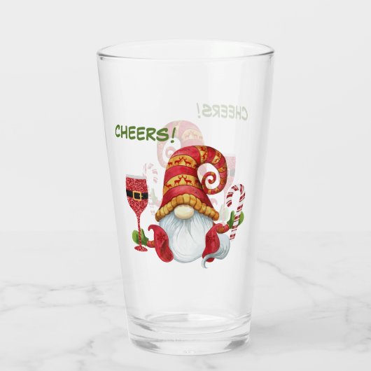 Grappig Vakantie Feest Gnome Cheers Glas (Achterkant)