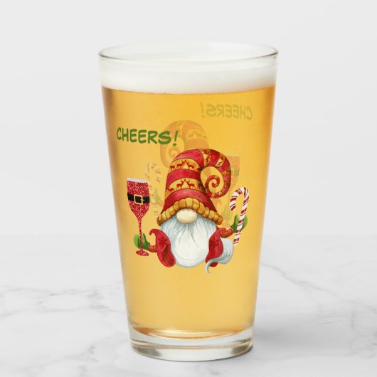 Grappig Vakantie Feest Gnome Cheers Glas (Voorkant gevuld)