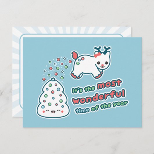 Grappig vakantie rendier feestdagenkaart (Voorkant / Achterkant)