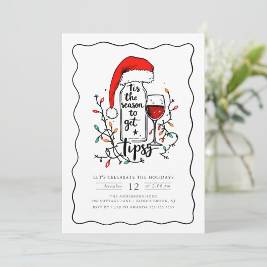 Grappig Vakantie Uitnodiging Wijn Thema (Staand voorkant)