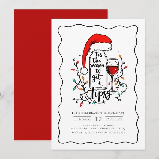 Grappig Vakantie Uitnodiging Wijn Thema (Voorkant / Achterkant)