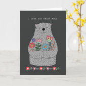 Grappig Valentijn Jubileum Grote Beer met Bloemen Kaart (Gele Bloem)