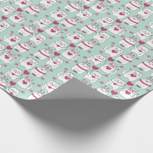 Grappig Valentijnsdag kat munt inpakpapier (Hoek)