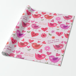 Grappig valentijnsdag liefdes vogels patroon  cadeaupapier