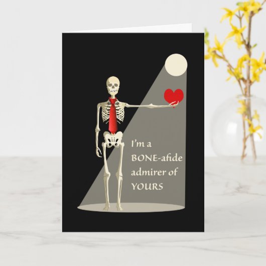 Grappig Valentijnsdag Skelet, Bone-afide Admirer Kaart (Gele Bloem)
