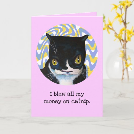 Grappig van de Cat Birthday Kaart (Gele Bloem)