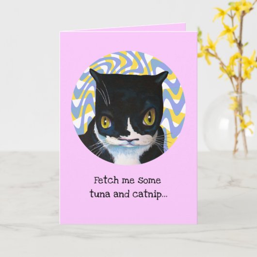 Grappig van de Cat Birthday Kaart (Gele Bloem)