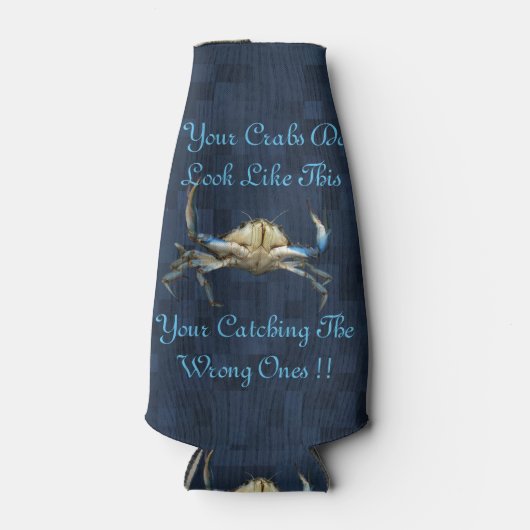 Grappig vangen krabben Logo op blauw, Flesjeskoeler (Voorkant)