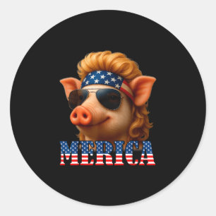 Grappig varken amerikaanse vlag boer onafhankelijk ronde sticker