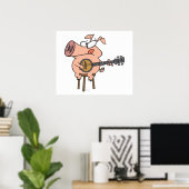 grappig varken dat een banjo spelend cartoonperson poster (Thuiskantoor)