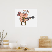 grappig varken dat een banjo spelend cartoonperson poster (Keuken)