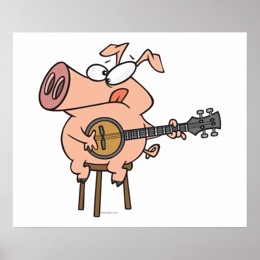 grappig varken dat een banjo spelend cartoonperson poster (Voorkant)