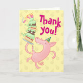 Grappig Varken eten verjaardagstaart Bedankt! Cart Bedankkaart (Voorkant)