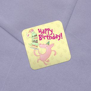 Grappig varken Gefeliciteerd! Reuzenlaagcake Carto Vierkante Sticker