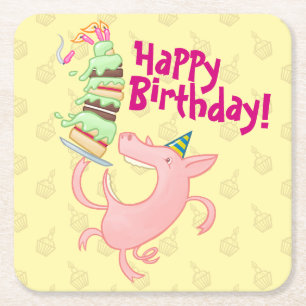Grappig varken Happy Birthday! Giant Layer Cake Ca Kartonnen Onderzetters