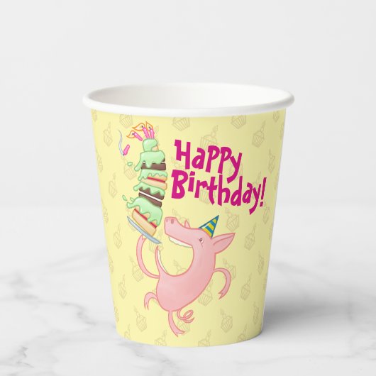 Grappig varken Happy Birthday! Giant Layer Cake Ca Papieren Bekers (Achterkant)