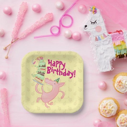 Grappig varken Happy Birthday! Giant Layer Cake Ca Papieren Bordje (Feest)