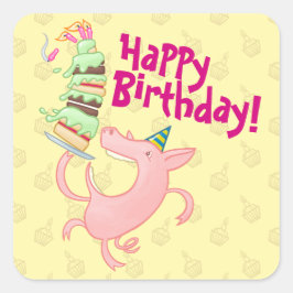 Grappig varken Happy Birthday! Giant Layer Cake Ca Vierkante Sticker