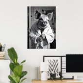 Grappig varken in badjas print grappige badkamer h (Thuiskantoor)