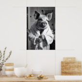 Grappig varken in badjas print grappige badkamer h (Keuken)