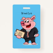 Grappig varken in business suit cartoon badge (Achterkant)
