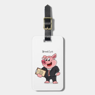Grappig varken in business suit cartoon bagagelabel