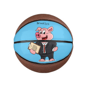 Grappig varken in business suit cartoon basketbal
