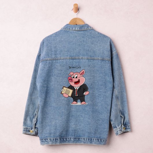 Grappig varken in business suit cartoon denim jacket (Hangar)