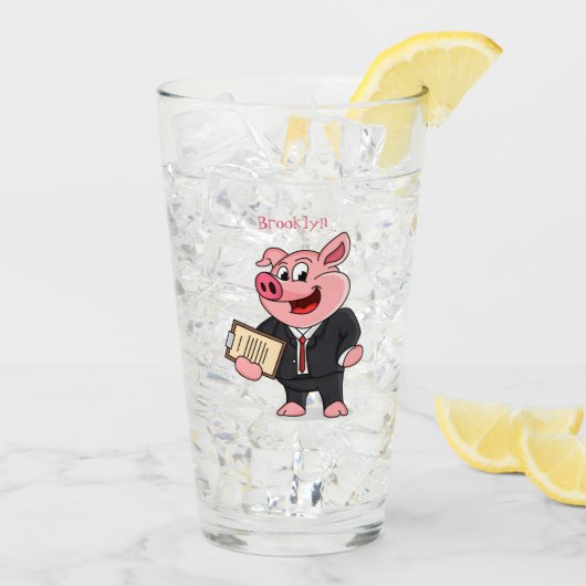 Grappig varken in business suit cartoon glas (Achterkant ijs)