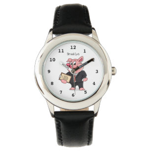Grappig varken in business suit cartoon horloge