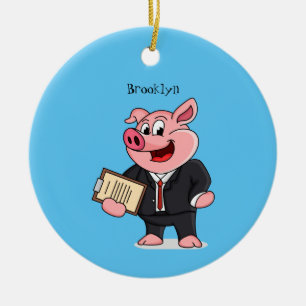 Grappig varken in business suit cartoon keramisch ornament