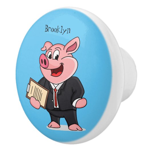 Grappig varken in business suit cartoon keramische knop (Rechts)