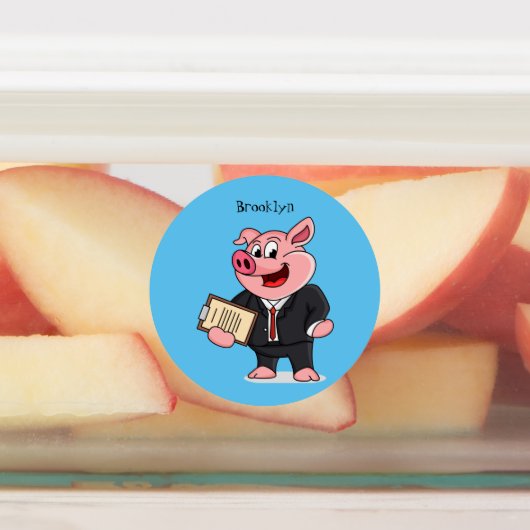 Grappig varken in business suit cartoon labels (Aangebracht)