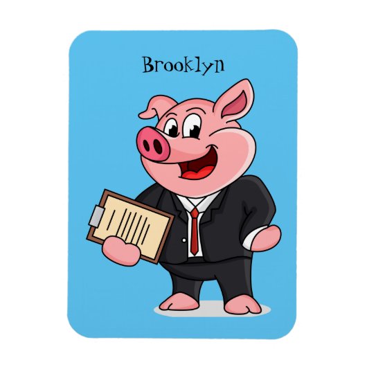 Grappig varken in business suit cartoon magneet (Verticaal)