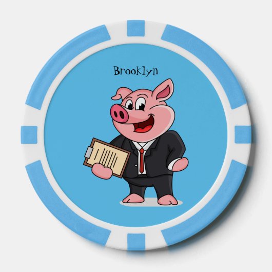 Grappig varken in business suit cartoon poker chips (Voorkant)