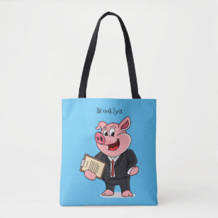 Grappig varken in business suit cartoon tote bag