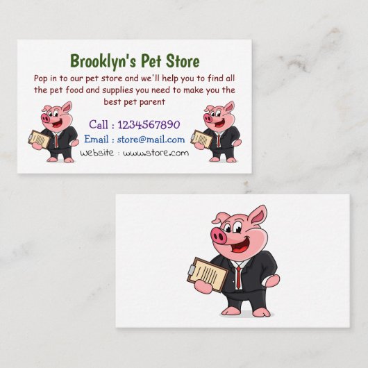 Grappig varken in business suit cartoon visitekaartje (Voorkant / Achterkant)