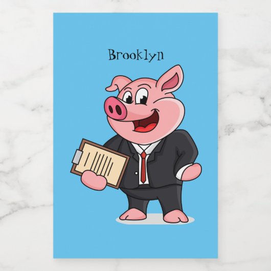 Grappig varken in business suit cartoon voedselcontainer etiket (Enkel label)