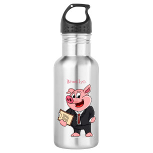 Grappig varken in business suit cartoon waterfles