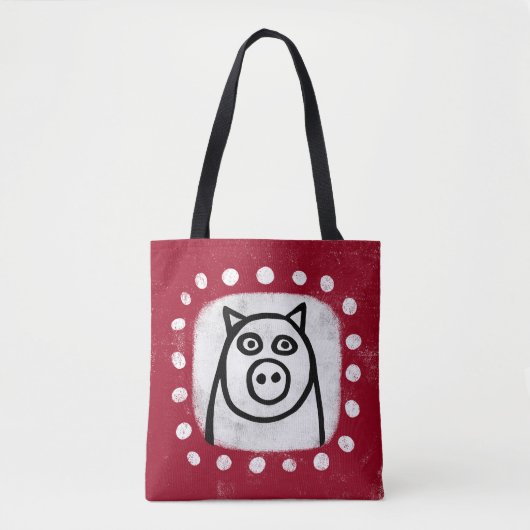 Grappig varken op rode Canvas tas (Voorkant)