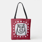 Grappig varken op rode Canvas tas (Achterkant)