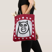 Grappig varken op rode Canvas tas (Dichtbij)